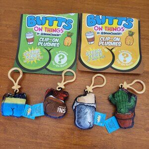 Butts on Things LOT of 4 Plush Key Chains Coffee Cup Crayons Burrito Cactus T3